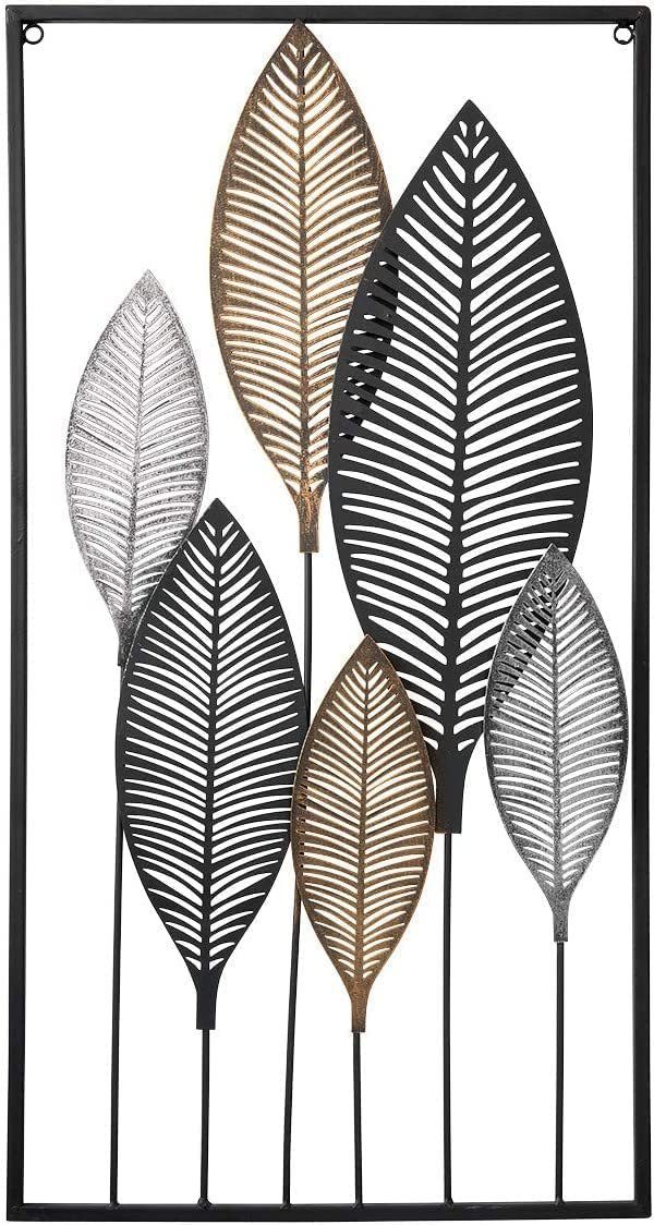 Wanddekoobjekt Wanddeko Noxi Wandschmuck 3D Bild Metalldeko Metallbild H:75cm Blätter