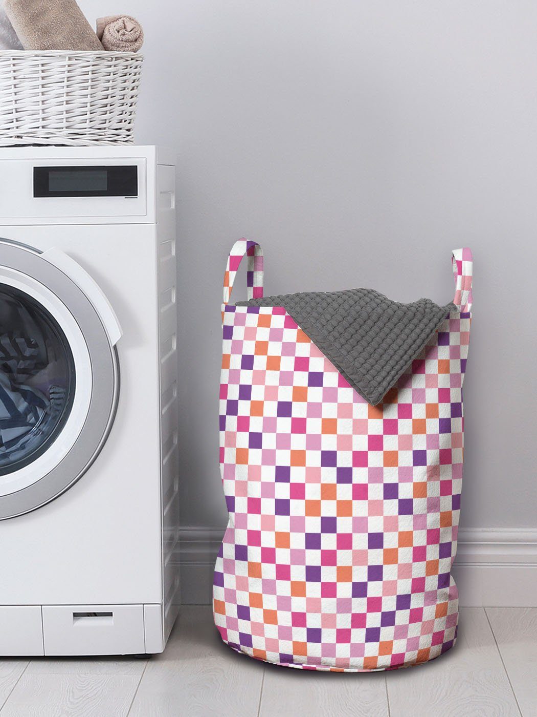 Abakuhaus Wäschesäckchen Wäschekorb mit Bunt Kordelzugverschluss Squares Symmetric Waschsalons, für Mosaik Griffen