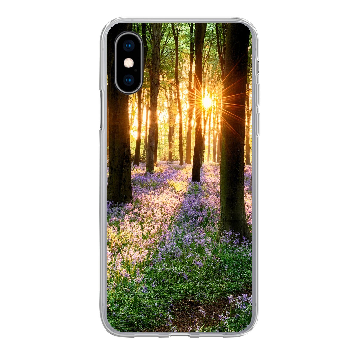 MuchoWow Handyhülle für Apple iPhone X Wald - Blumen - Lavendel - Sonne - Lila - Natur, Smartphone-Bumper, Print, Handy Schutzhülle Dünn