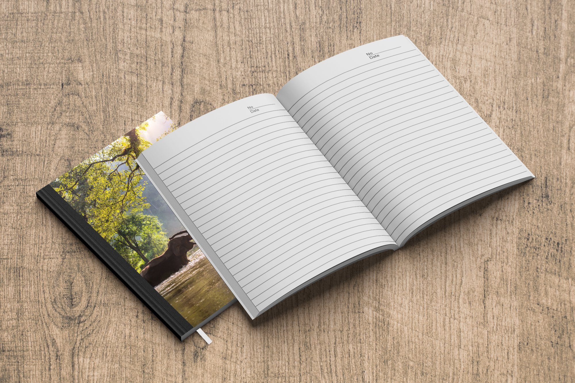 MuchoWow Notizbuch Elefant Notizheft, Tiere Journal, - - Merkzettel, A5, - Sonne, - 98 Haushaltsbuch Bäume Wasser Seiten, Tagebuch