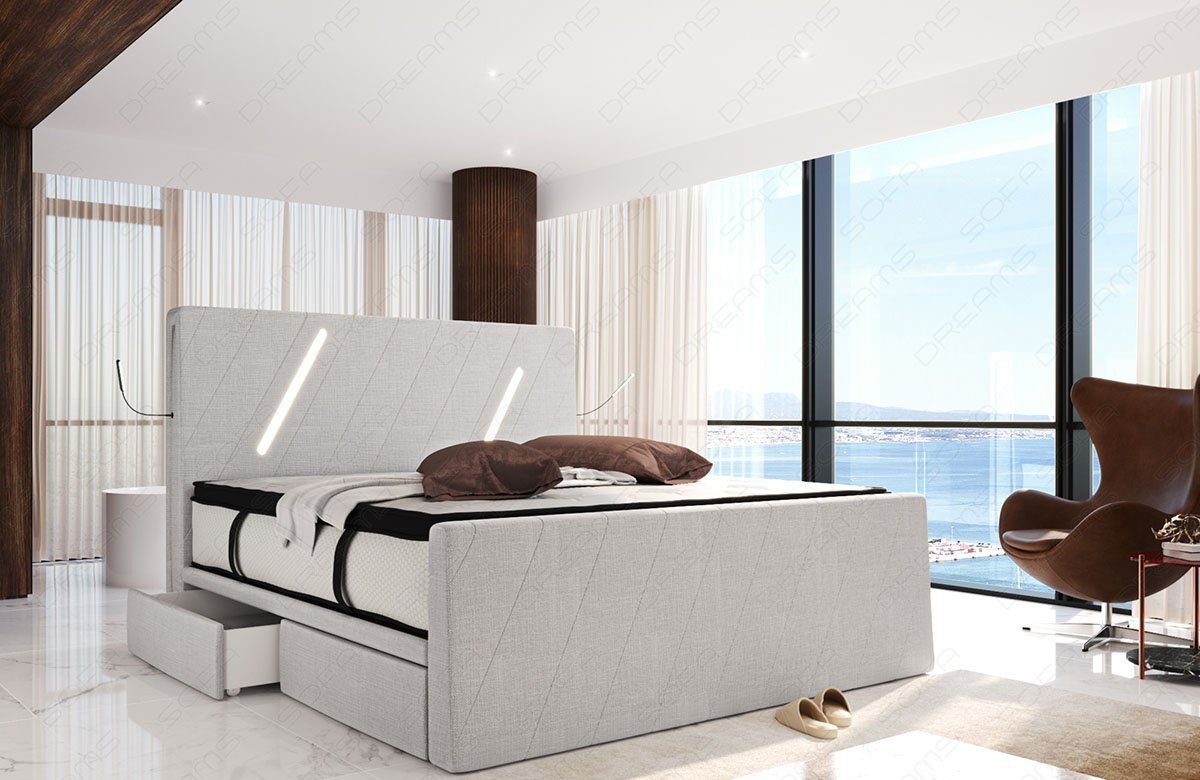 - Toulon H Sofa LED-Beleuchtung, macchiato Dreams Topper, 4 Strukturstoff, Boxspringbett Fernbedienung Schubladen, inkl