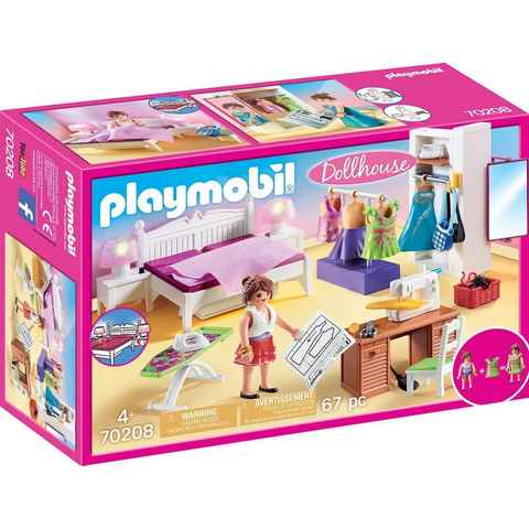 Playmobil® Konstruktions-Spielset Schlafzimmer mit Nähecke (70208), Dollhouse, (67 St), Made in Germany