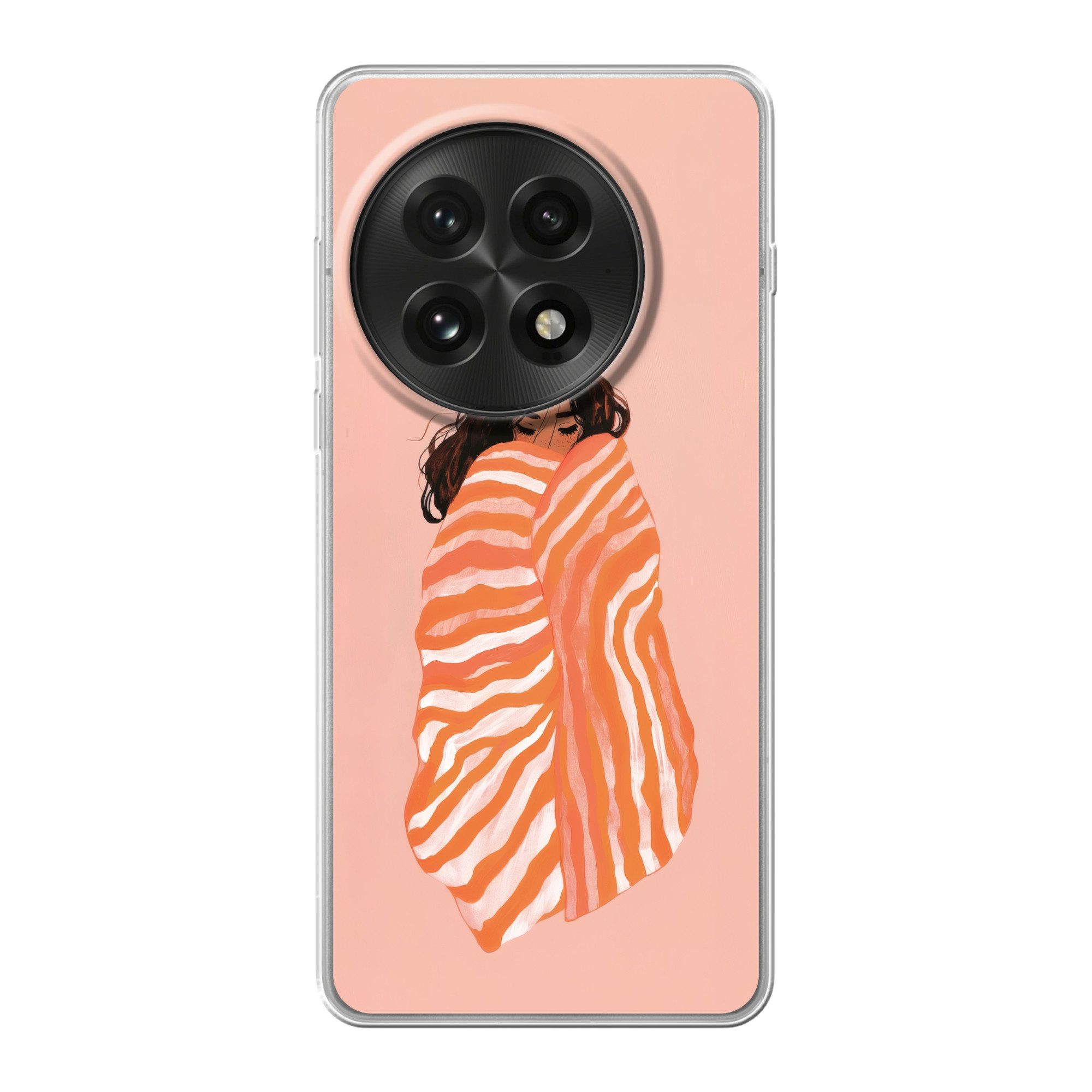 MuchoWow Handyhülle für OnePlus 13 Mädchen - Decke - Gestreift - Orange, Phone Case, Silikon, Schutzhülle Dünn