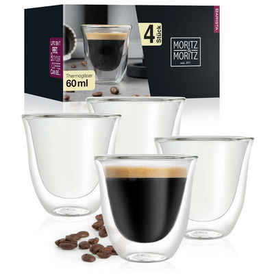 Moritz & Moritz Gläser-Set 4 x 60 ml Espresso-Gläser, Borosilikatglas, für Espresso, Tee, Heiß- und Kaltgetränke