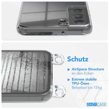 EAZY CASE Handykette Hülle mit Kette für Samsung Galaxy S22 5G 6,1 Zoll, Handykette Hülle mit Band Slimcover Schutzhülle Schwarz Clips Silber