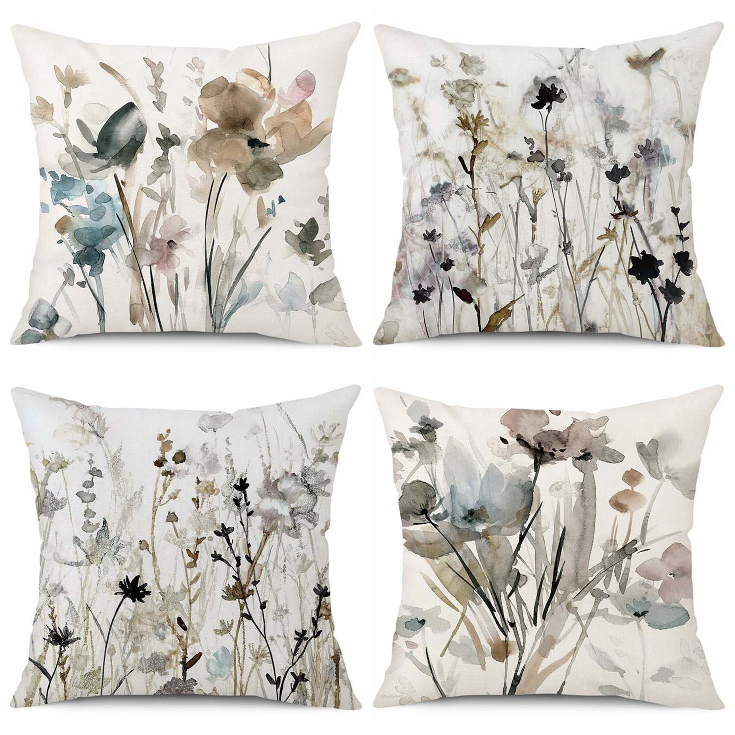 trends for living Kissenbezug 4 Set Kissenbezug 45x45cm Pflanzen Blumenmoti günstig online kaufen