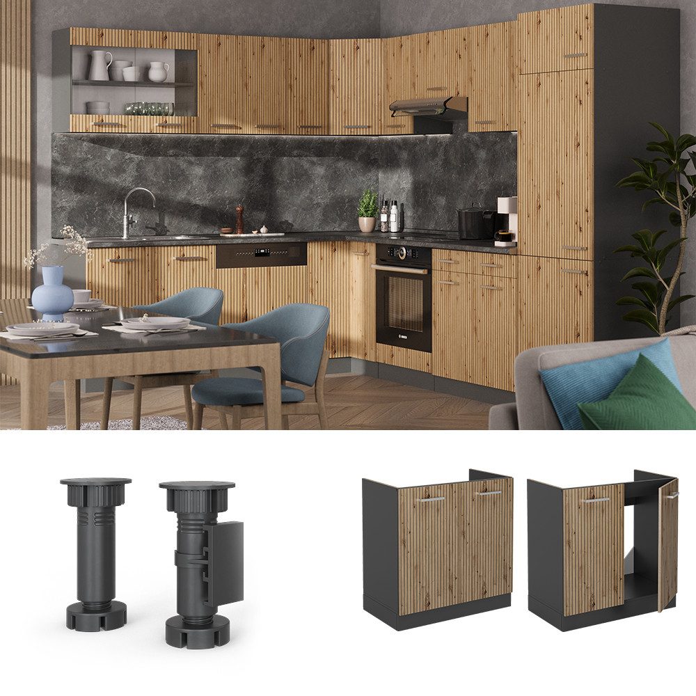 Vicco Unterschrank R-Line, Artisan-Eiche/Anthrazit, 80 cm ohne Arbeitsplatte (1-St)