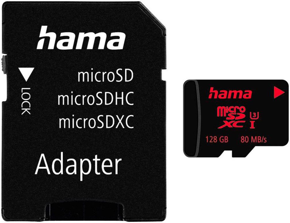 Hama microSD Karte Memory Pro 4K, Adapter/Mobile, UHS Speed C3 UHS-I 80MB/s Speicherkarte (128 GB, UHS Class 3, 80 MB/s Lesegeschwindigkeit)