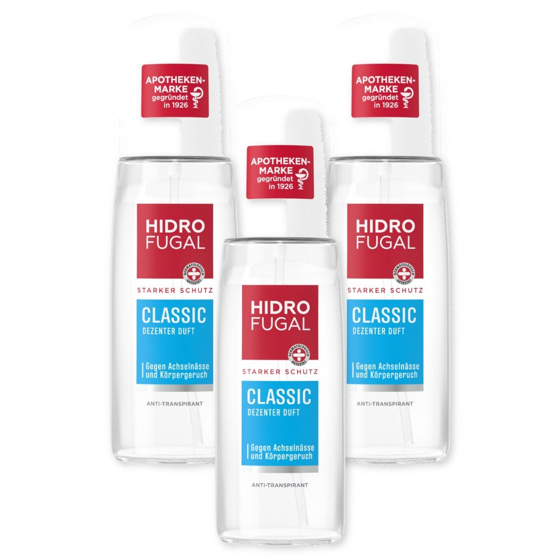 Hidrofugal Deo-Pumpspray Deo Classic Zerstäuber 3x75ml, 3-tlg.