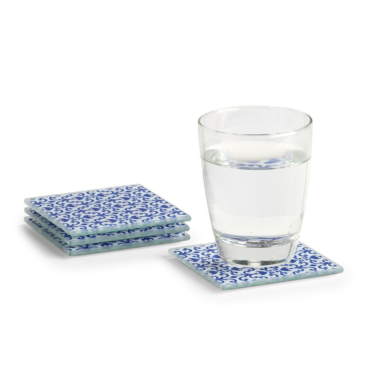 10 x cm Present Glasuntersetzer-Set, Glas, Glasuntersetzer "Marokko", 10 4-tlg. blau/weiß, Zeller