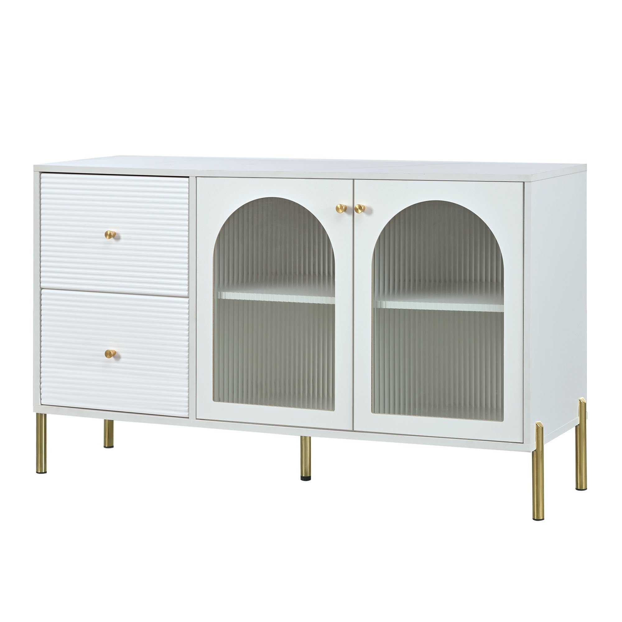 Gotagee Sideboard 120cm Langes Sideboard Kabinett Beistellschrank mit Glastüren Schrank