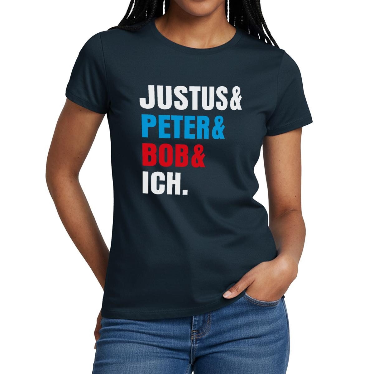 Spreadshirt T-Shirt Die Drei ??? Justus& Peter& Bob& Ich Frauen T-Shirt (1-tlg)