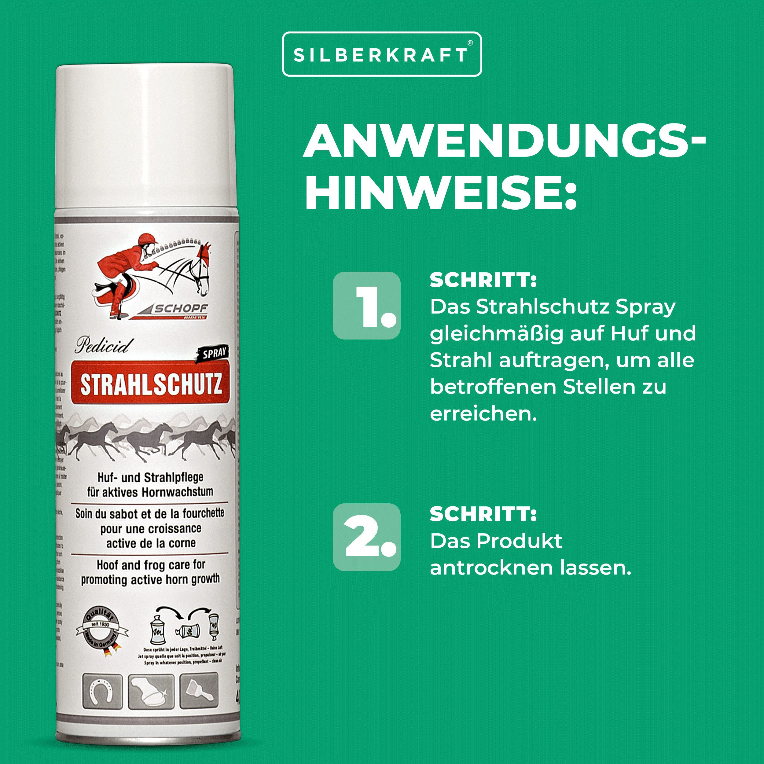 Schopf Riders Striegel Strahlschutz Spray für robuste Pferdehufen