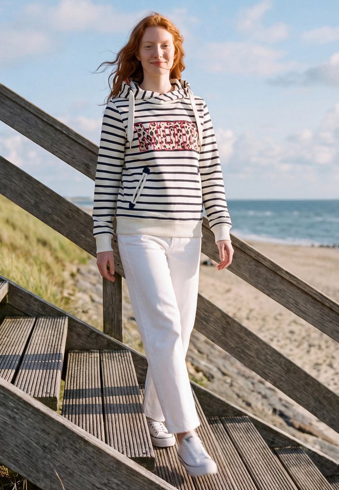salzhaut Hoodie SÜNN RINGEL - MOIN Leo Damen Tailliert salzhaut Kapuzenpullover – bequemer Fit und nordisch klares Design