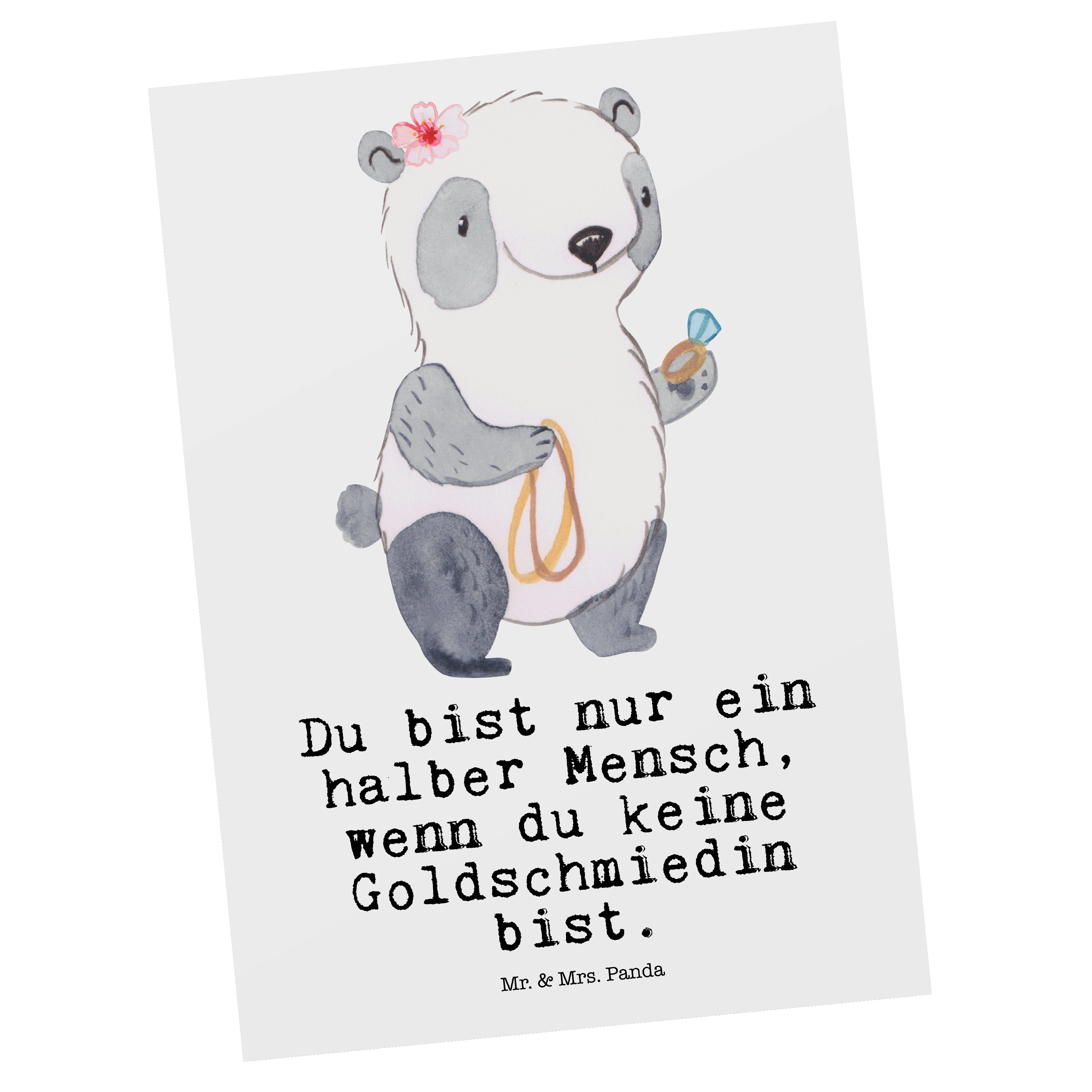Mrs. Herz & - Mr. mit Schmuckliebe, Ausbildung, Panda - Weiß Geschenk, D Postkarte Goldschmiedin