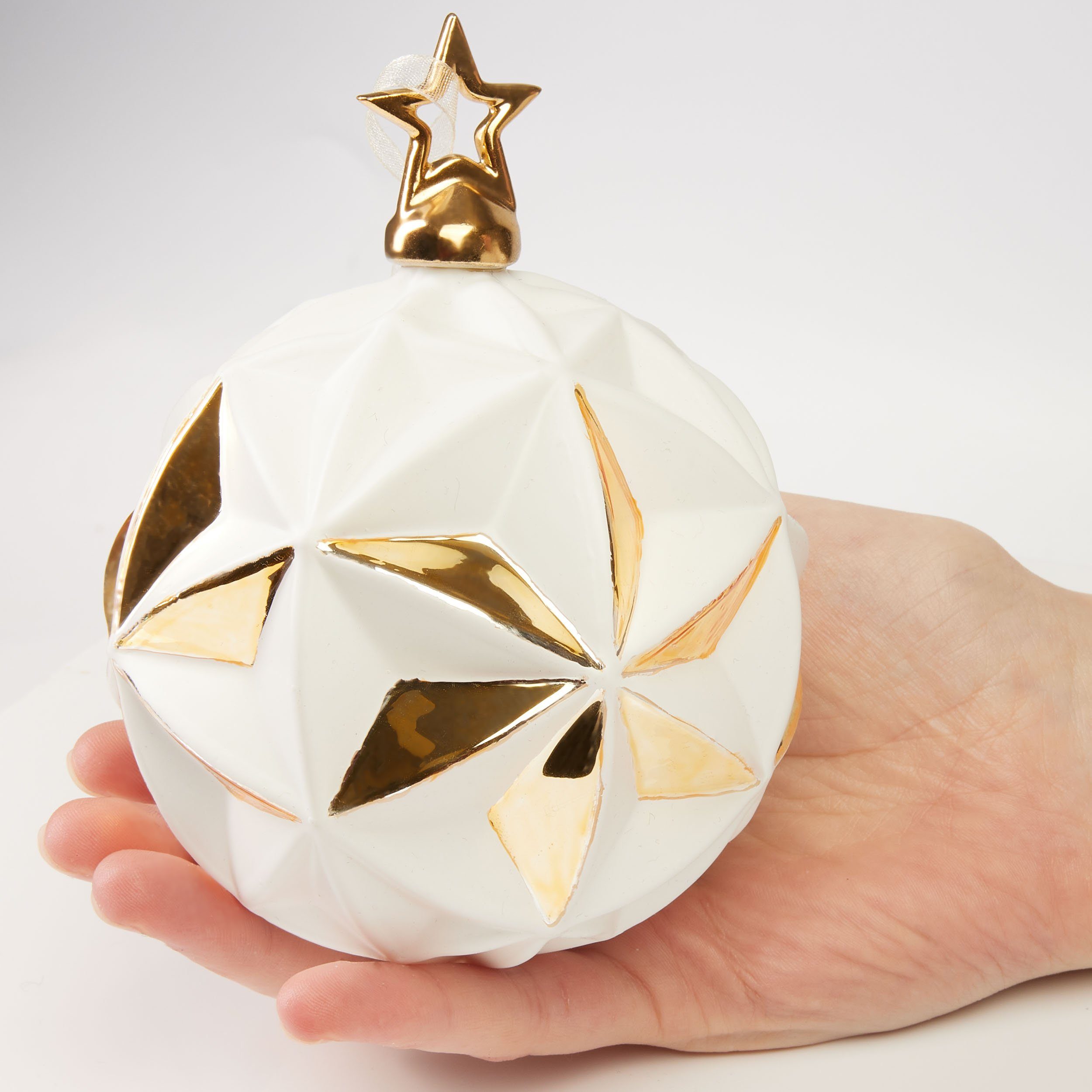 10 Weihnachtsdekoration cm BRUBAKER Weihnachtskugel Weihnachtsbaumkugel Oberfläche mit Weihnachtsbaumkugel Premium Stern 3D Gold (1 Weiß St), -