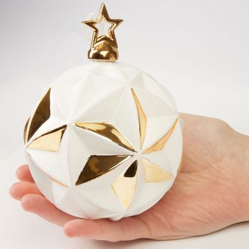 BRUBAKER Weihnachtsbaumkugel Premium Weihnachtskugel Stern Weiß Gold mit 3D Oberfläche (1 St), 10 cm Weihnachtsbaumkugel - Weihnachtsdekoration