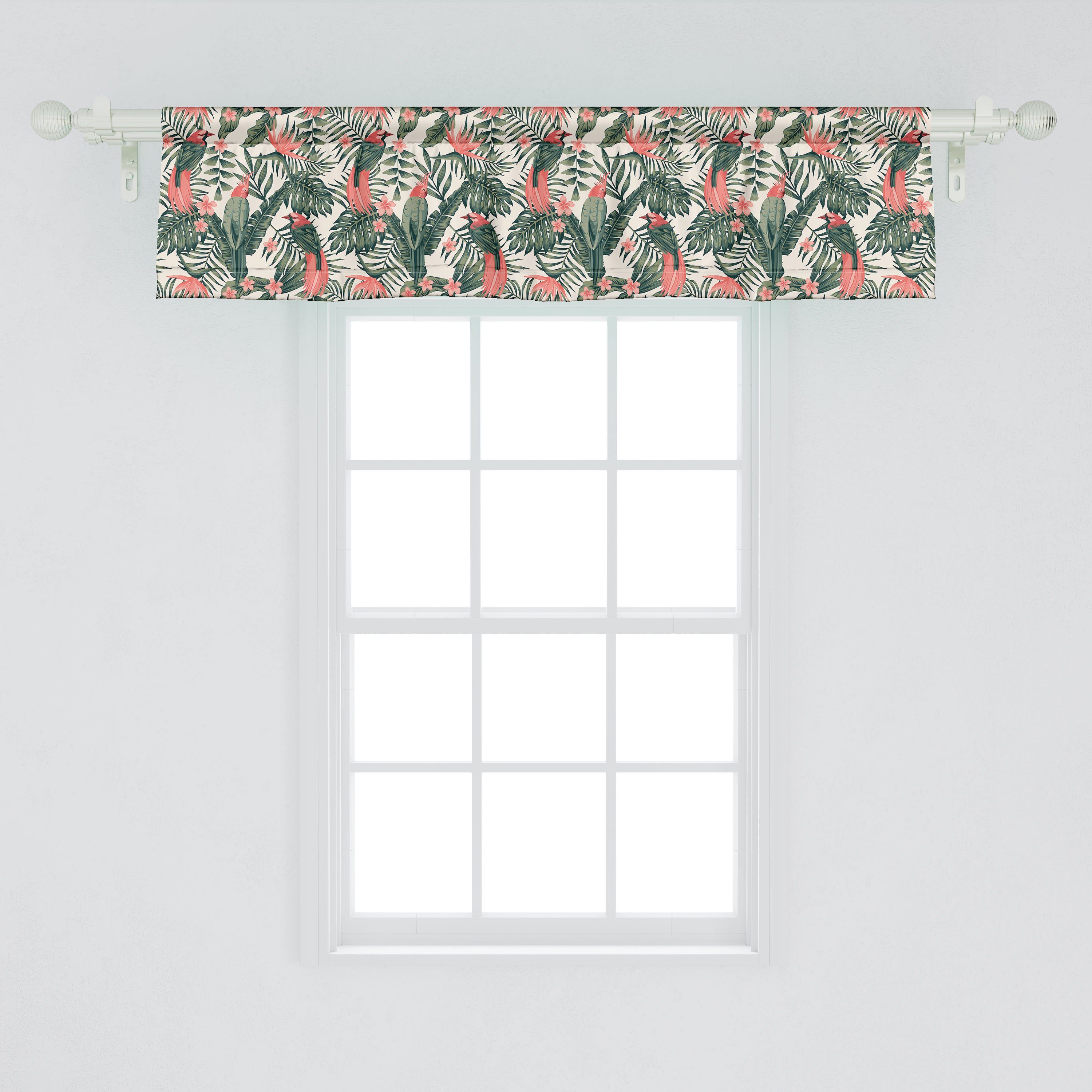 Scheibengardine Vorhang Volant für Stangentasche, Blätter Parrot Kunst Küche Abakuhaus, und Microfaser, Vintage Schlafzimmer mit Dekor Palm