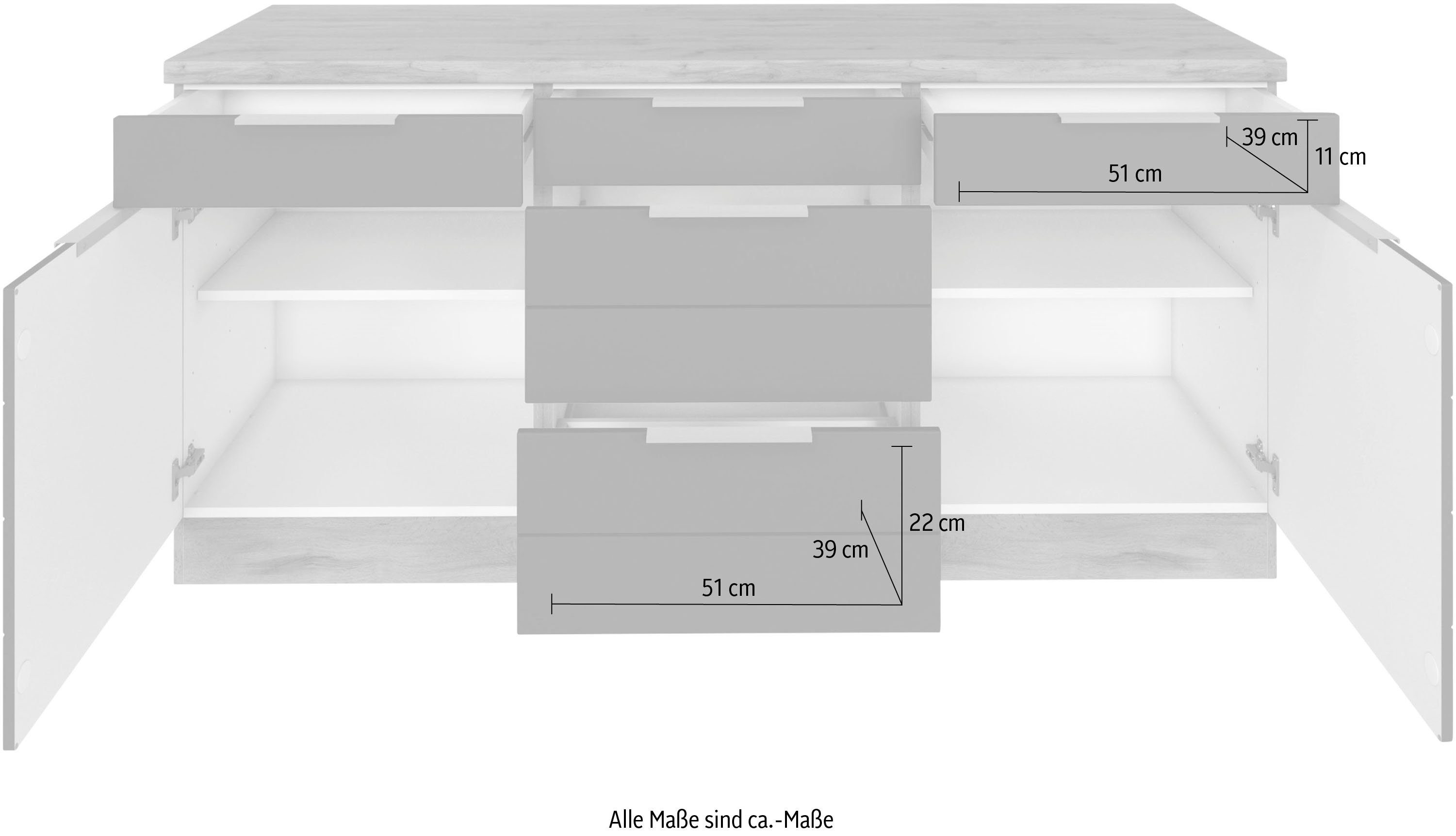 MDF-Fronten mit Lisene grau HELD für Unterschrank cm Stauraum, wotaneiche viel breit, 180 waagerechter | Luhe MÖBEL Matt/wotaneichefarben