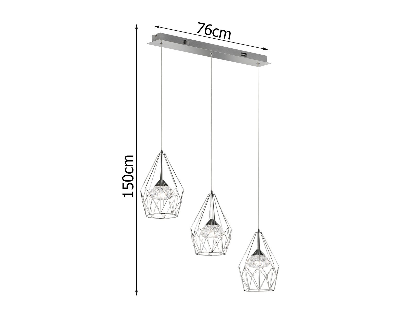 WOFI LED Pendelleuchte, Dimmer, LED fest integriert, Warmweiß, mehrflammig dimmbar Esstisch Gitter-Lampe Industrie-Design Breite 76cm