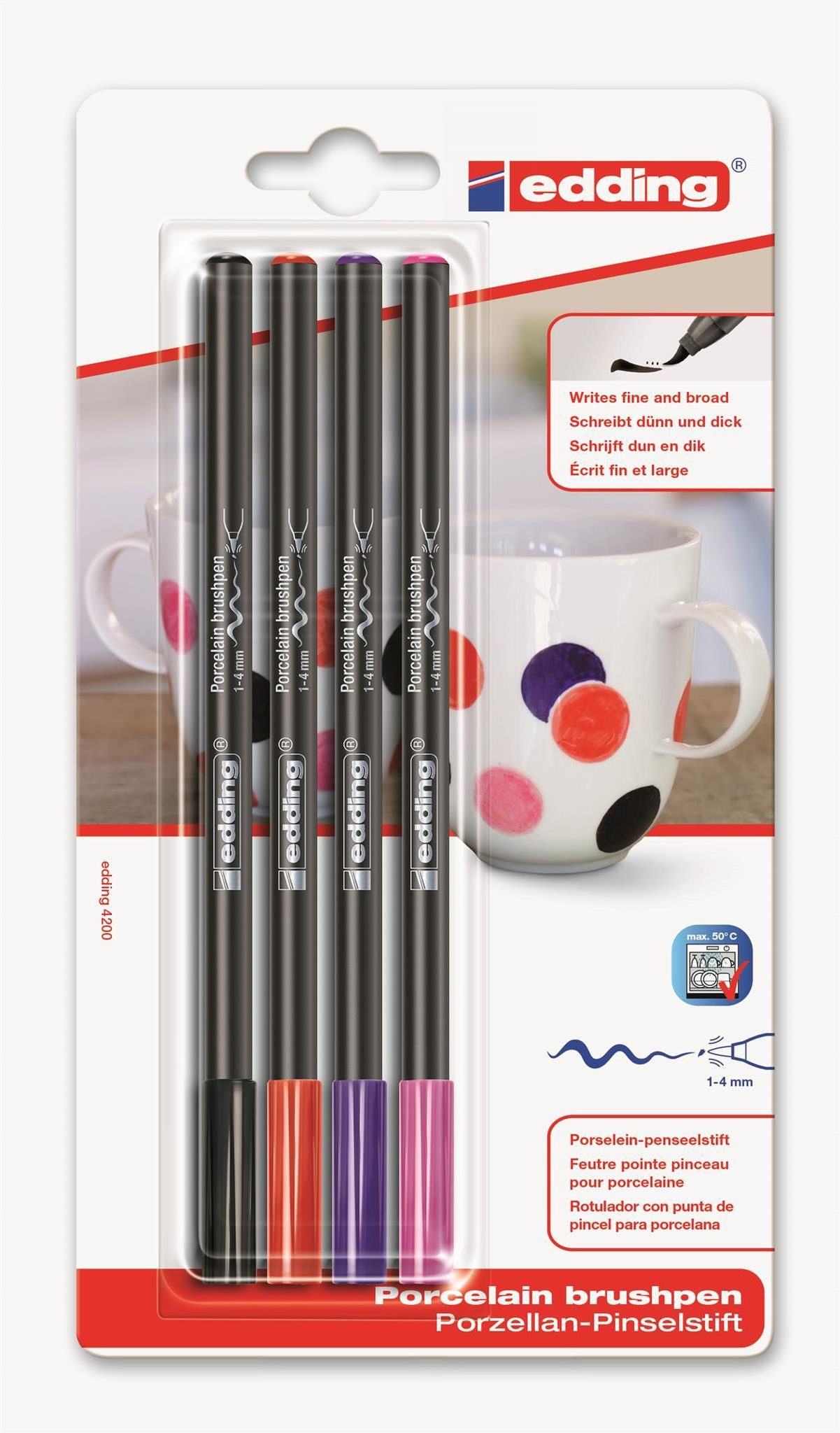 edding Malstift Edding Porzellanpinselstift 4200 4er-Blister sortiert warm