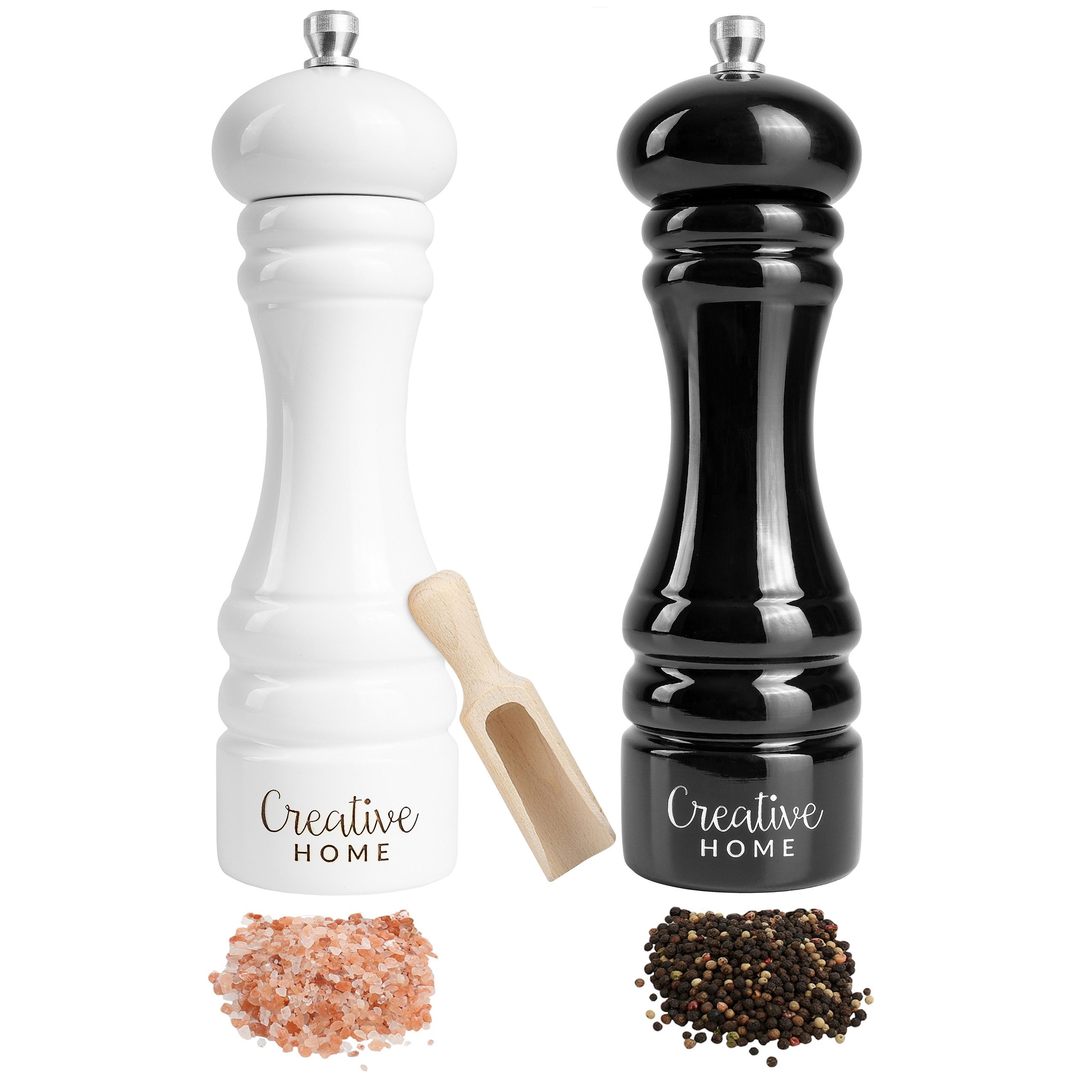 Creative Home Salz-/Pfeffermühle Große Salz und Pfeffermühle Holz Set von 2 Mühlen manuell, Manueller Quetschmechanismus