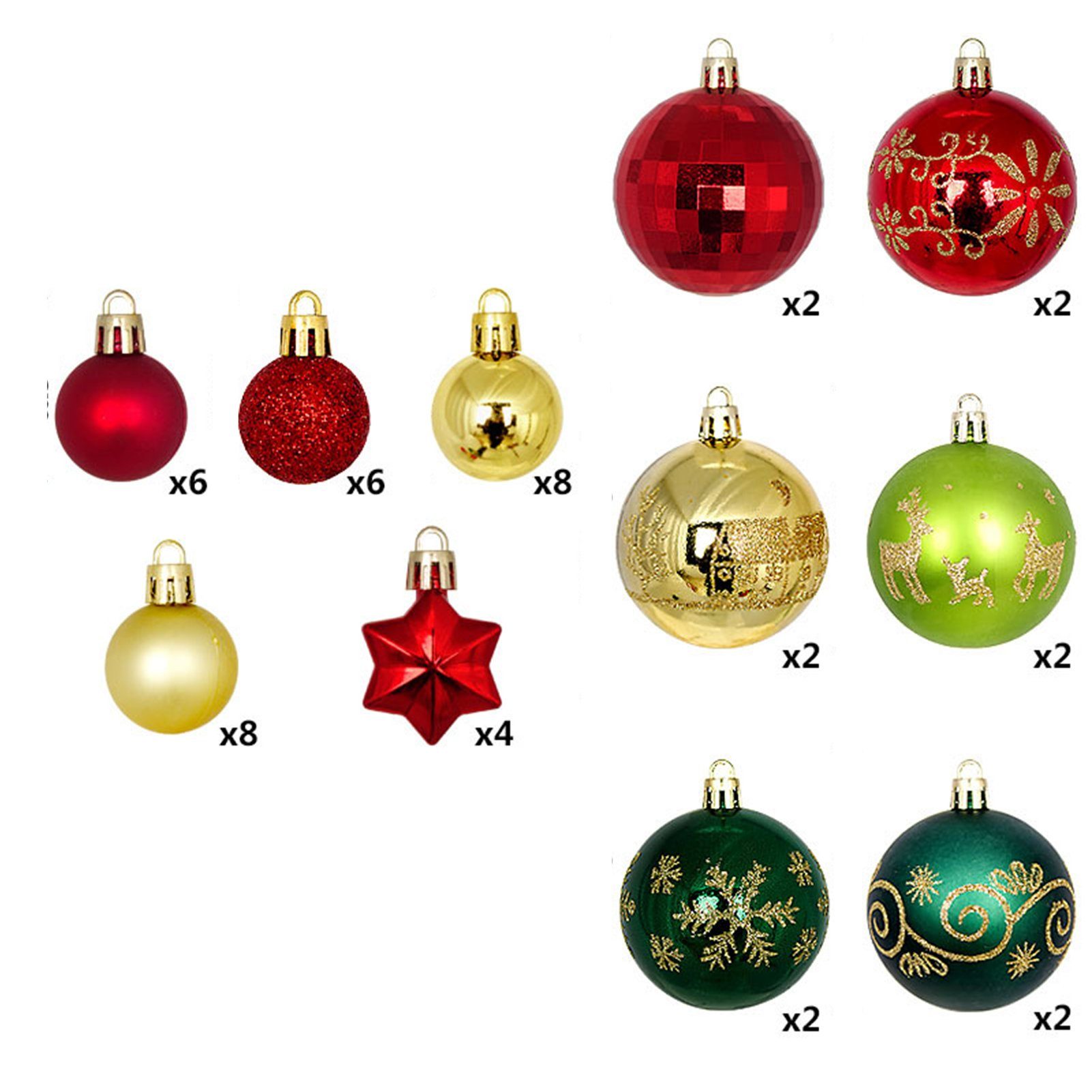 Rot-Weiß-Weihnachtsball-Ornament, 44 Weihnachtskugeln, 3-6cm Stück/Set Geschenkbox Weihnachtsbaumkugel Rutaqian Weihnachtskugel Set Plastik Farbkugel aus