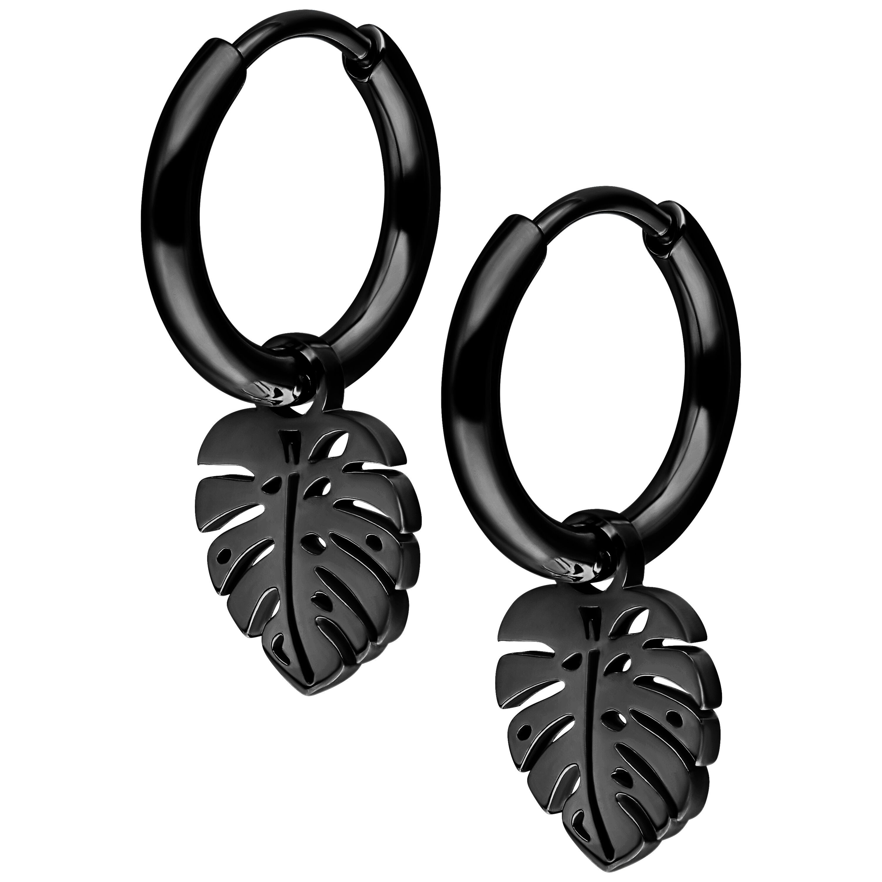 Paar Ohrhänger Mini Monstera Hoops Pair - Metal noir