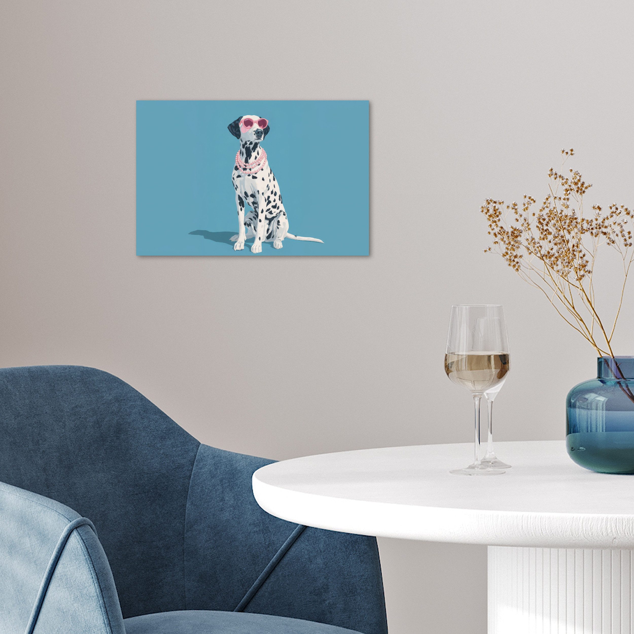 MuchoWow Poster Dalmatiner - Sonnenbrille - Blau, (1 St), Poster ohne Rahmen, Wandbild, Wandposter, 30x20 cm