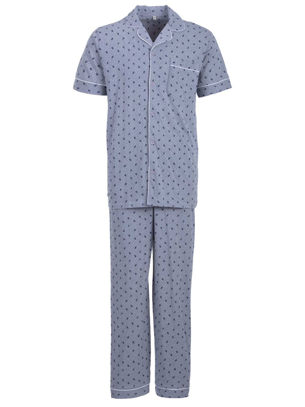 Henry Terre Pyjama Kurzarm - dezentes Muster farbliche Paspel Hemdkragen durchgeknöpft