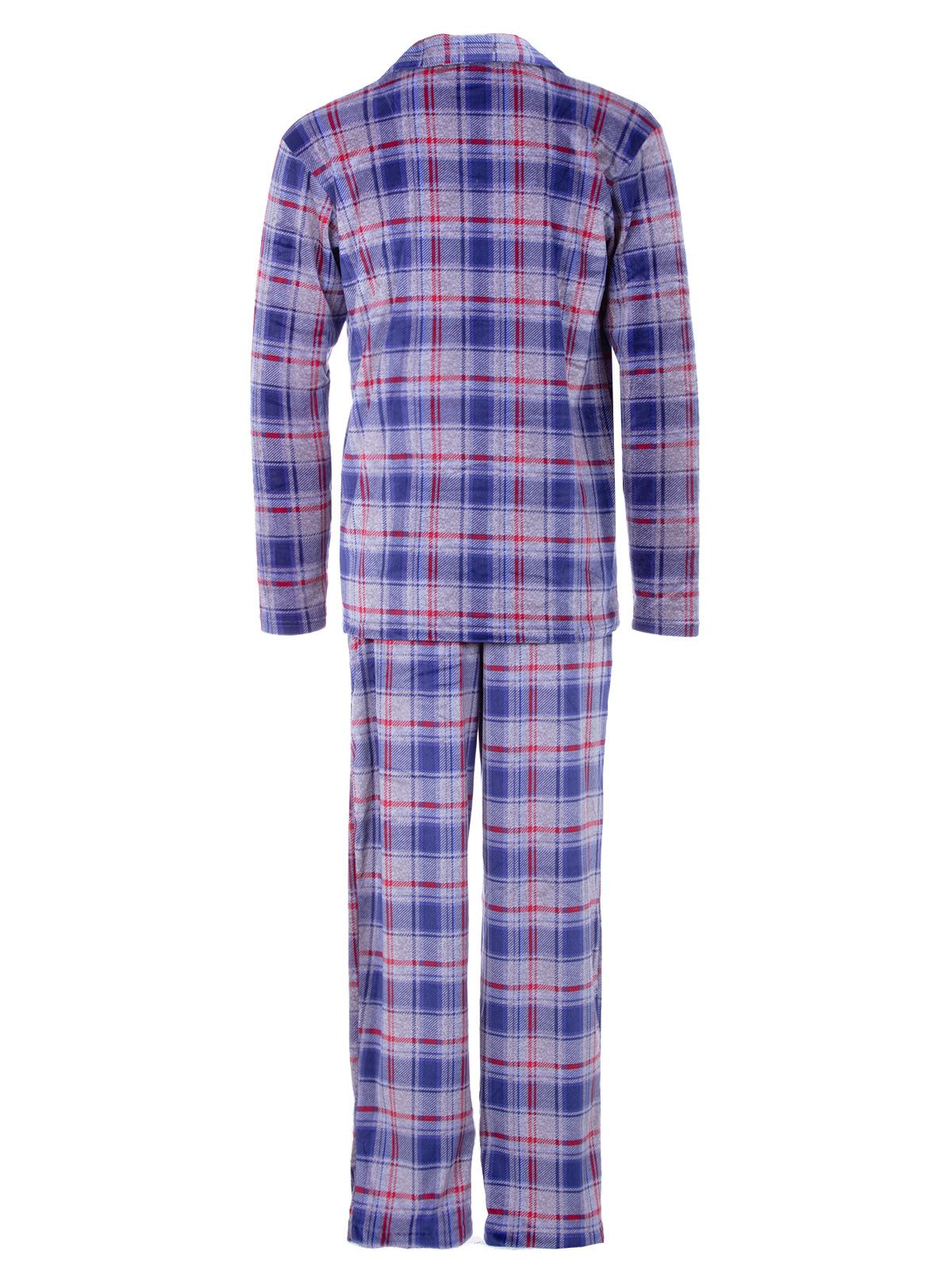 Henry Terre Pyjama Kent Langarm - Velour Karo Design Hemdkragen durchgeknöpft – Bild 5 von 5