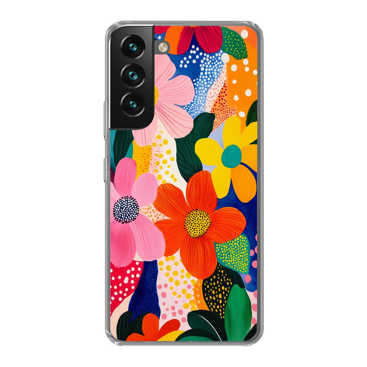 MuchoWow Handyhülle für Samsung Galaxy S22 Plus Blumen - Bunt - Tupfen, Phone Case, Silikon, Schutzhülle Dünn