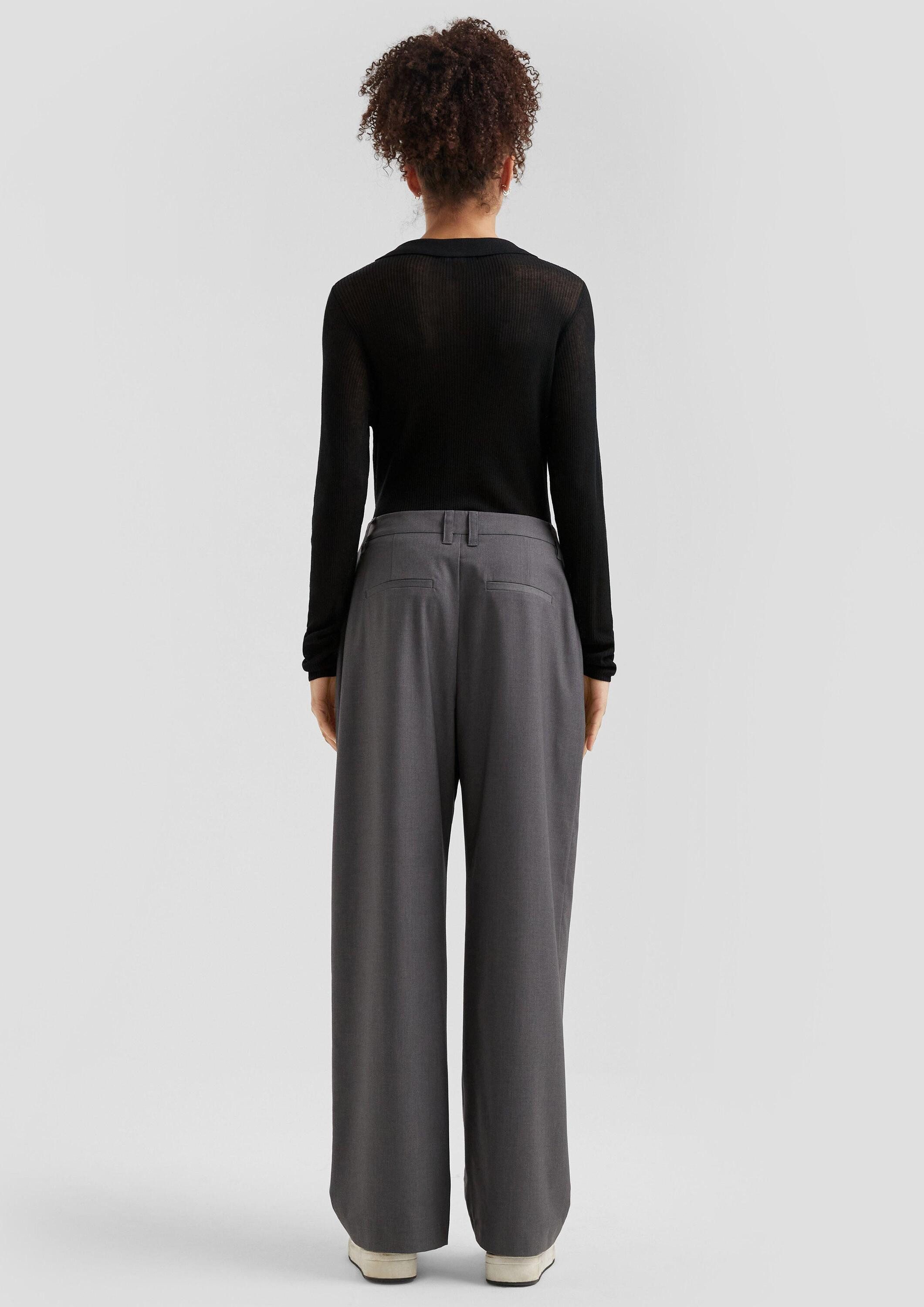 QS Chinos Hose Melierte Wide-Leg-Hose mit Bundfalte