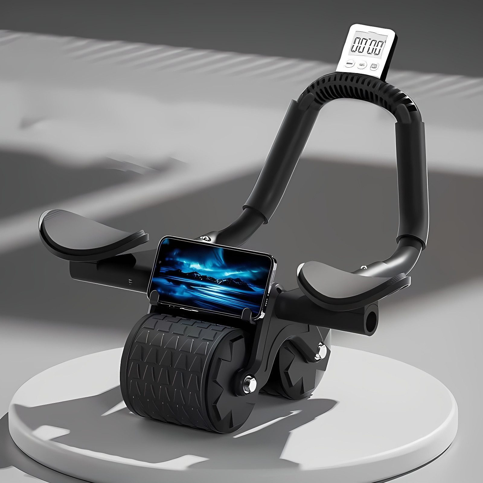 POPOLIC Bauchtrainer New Ab Roller mit Knie-Matte & Timer (Schnellbrennendes Fett,Pads bringen, um den Arm zu schützen, 1-St., Automatische Rebound Bauchrolle, Abdominaltrainer mit Ellbogenstütze), Fitnessgerät für Männer und Frauen