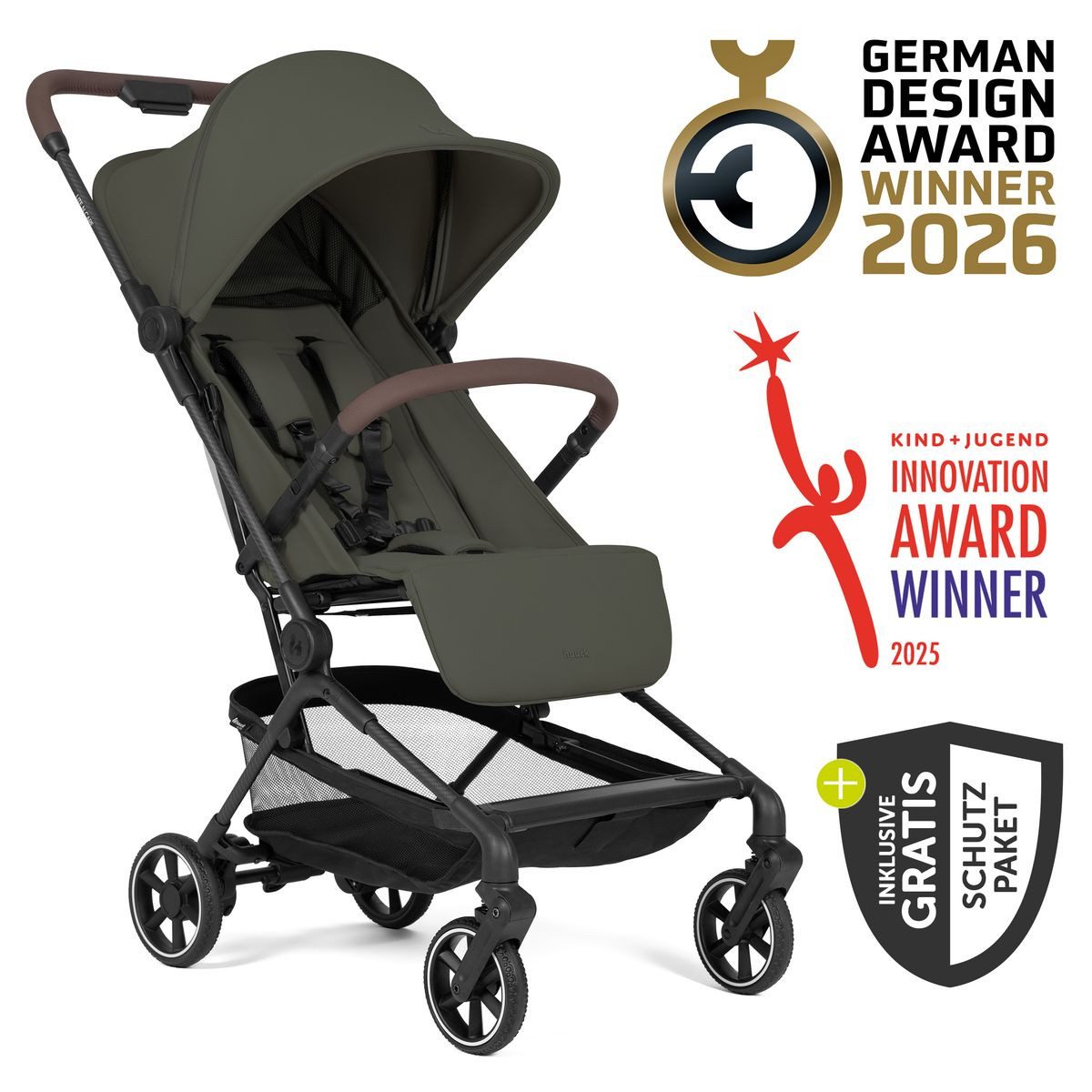 Hauck Sportbuggy Lite N Care - Olive, Sportwagen Reisebuggy faltbar mit Liegefunktion & Zubehör bis 22 kg