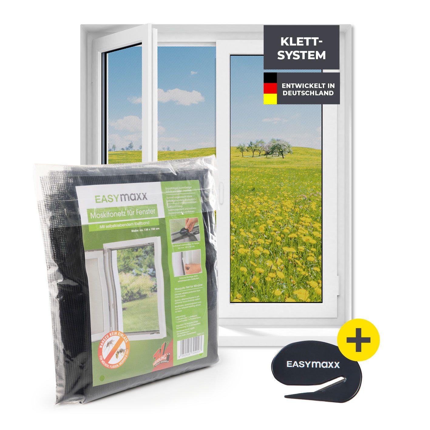 EASYmaxx Insektenschutz-Fensterrahmen Moskitonetz mit Klettverschluss, (1-St., gegen Moskitos und Insekten), 130x150cm zuschneidbar mit Klettbefestigung