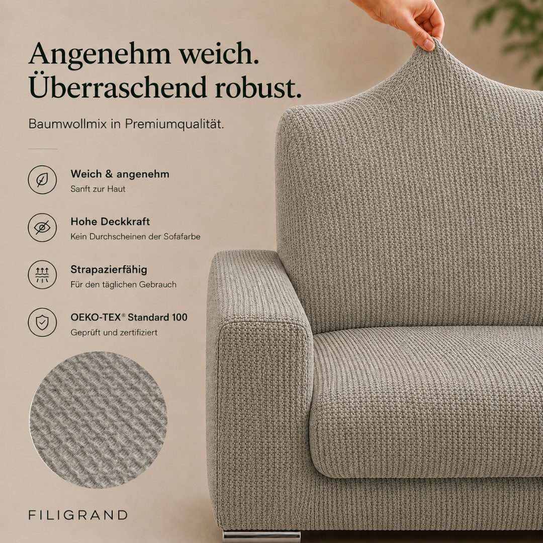 Belmarti Ecksofahusse 1-teiliger elastischer Ecksofabezug, made in Spain, elastisches Material, hochwertiger und langlebiger Baumwollmix