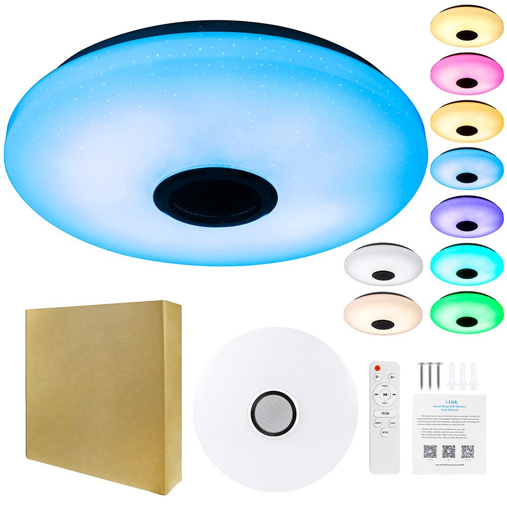 Sunicol LED Deckenleuchte Smart Deckenlampe mit Bluetooth Lautsprecher, RGB günstig online kaufen
