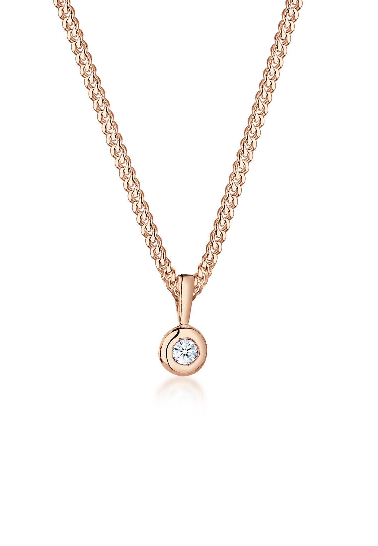 Elli DIAMONDS Kette mit Anhänger Solitär Diamant Brillantschliff (0.03 ct) 925 Sterling Silber, Kreis