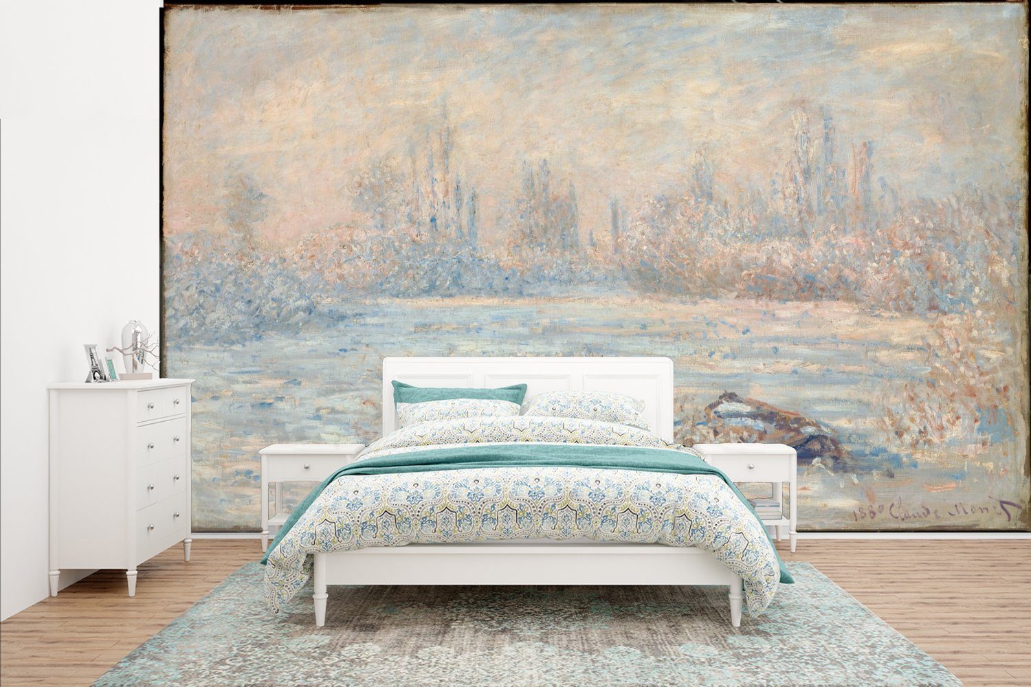 MuchoWow Fototapete Frost bei Vetheuil - Gemälde von Claude Monet, Matt, bedruckt, (8 St), Wallpaper für Wohnzimmer, Schlafzimmer, Kinderzimmer, Vinyl Tapete