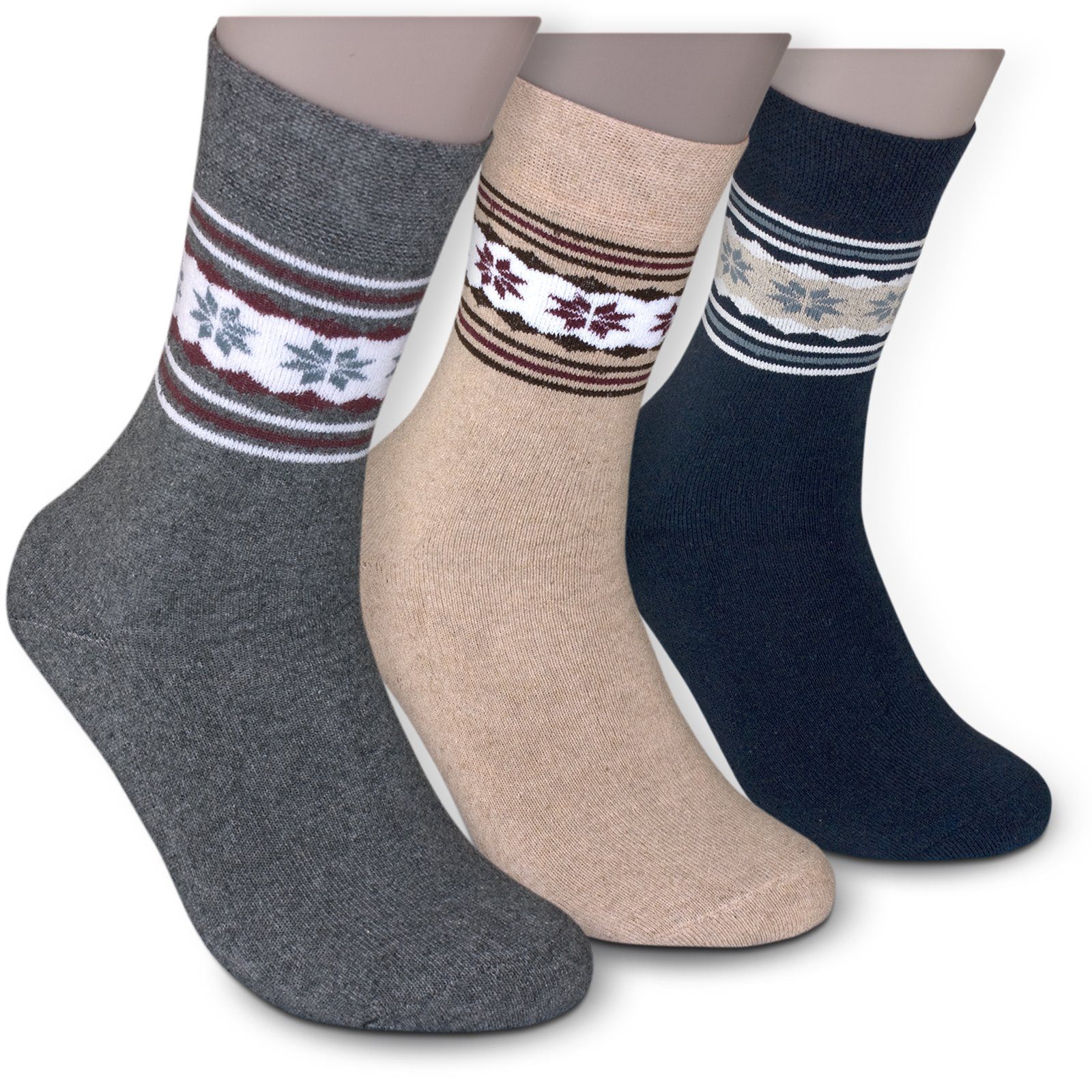 Die Sockenbude Thermosocken VOLLFROTTEE (Bund, 3-Paar, grau beige dunkelblau) mit weichem Bund