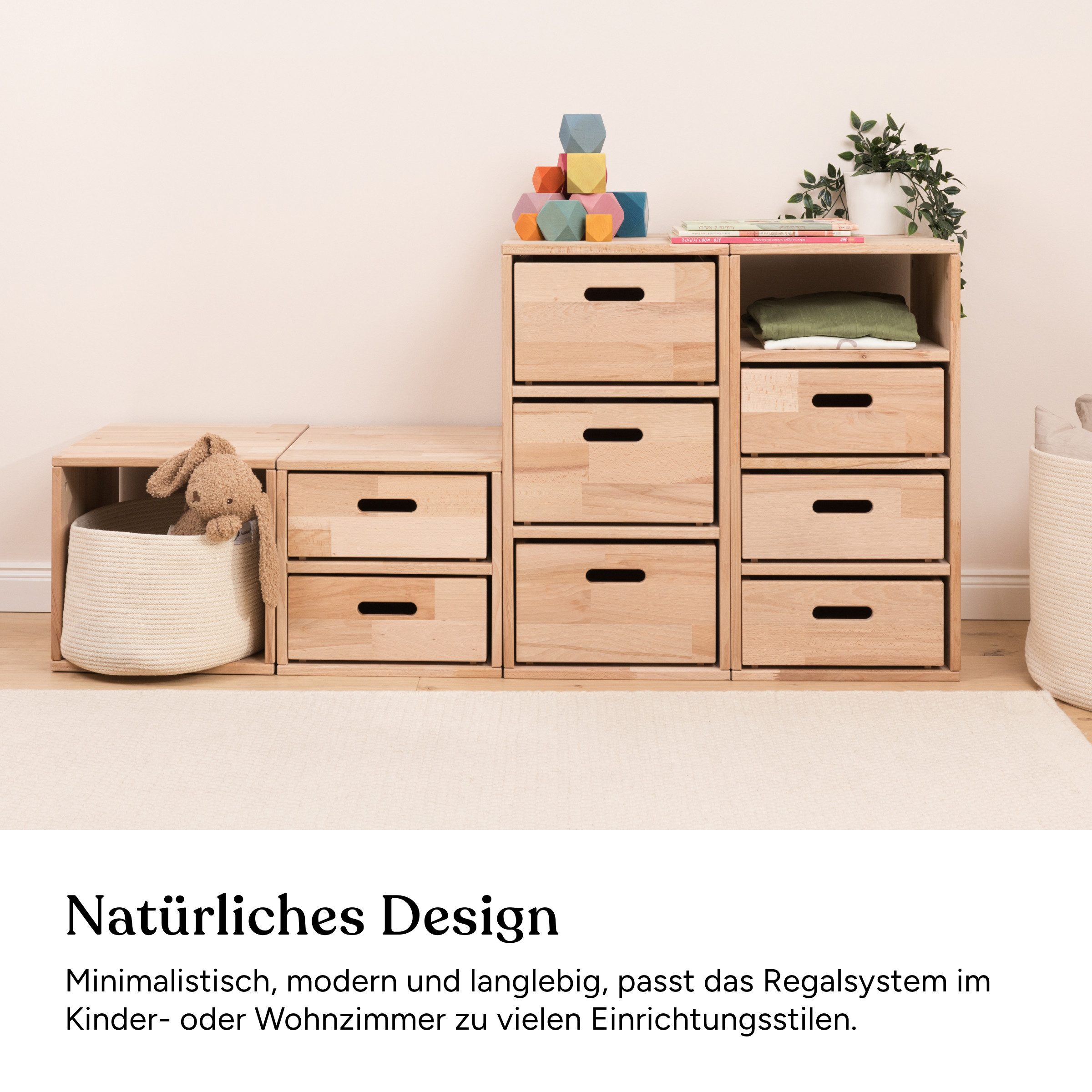 Ehrenkind Kinderregal Aufbewahrungssystem, Regalsystem modular, Klein 31.5 cm − 1 Fach Natur Ohne Boxen, Offener Stauraum für selbstständiges Aufräumen