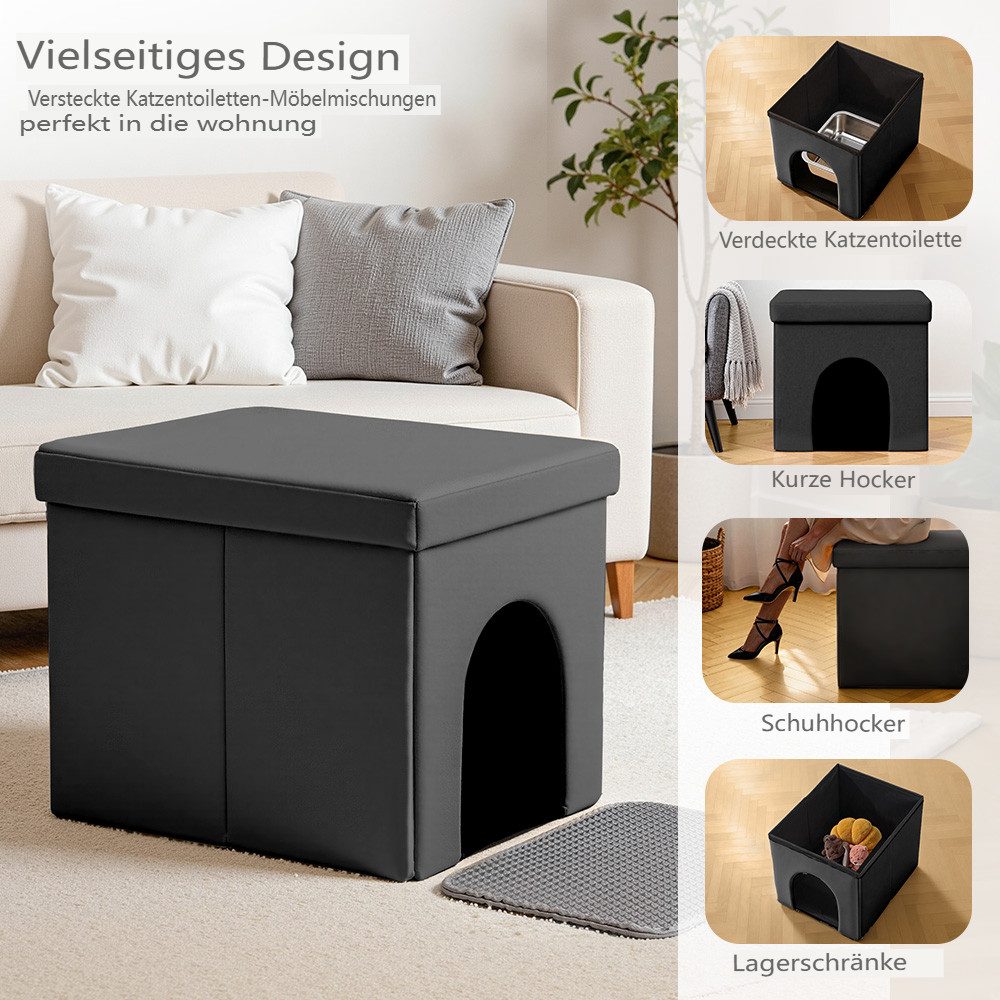 Insma Tierhaus 3-in-1 Katzenschrank Katzenhaus für Katzenklo Versteckt Katzentoilette, 55×45×45cm, mit Katzenstreu-Matte, bis zu 90kg Tragfähigkeit