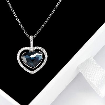 DANIEL CLIFFORD Herzkette 'Bella' Damen Halskette Silber 925 mit Herz Anhänger Kristall blau (inkl. Verpackung), Kette aus Sterling Silber 925 mit Zirkonia Kristallen