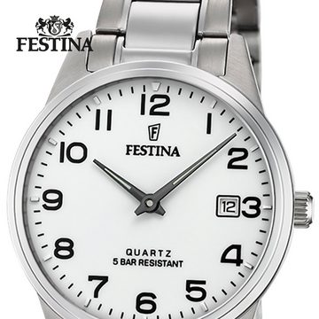Festina Quarzuhr Festina Damen Uhr F20509/1 Edelstahlband, (Analoguhr), Damen Armbanduhr rund, Edelstahlarmband silber, Elegant