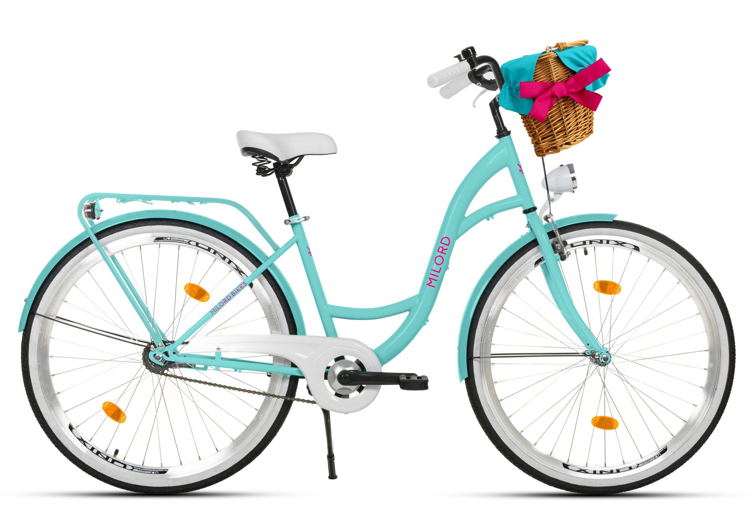 Milord Cityrad Milord City Fahrrad Weidenkorb Damenfahrrad, 28/26 Zoll, Blau, 1-Gang, 1 Gang, (Fahrradständer, Gepäckträger, Klingel, Korb, Kotflügel)