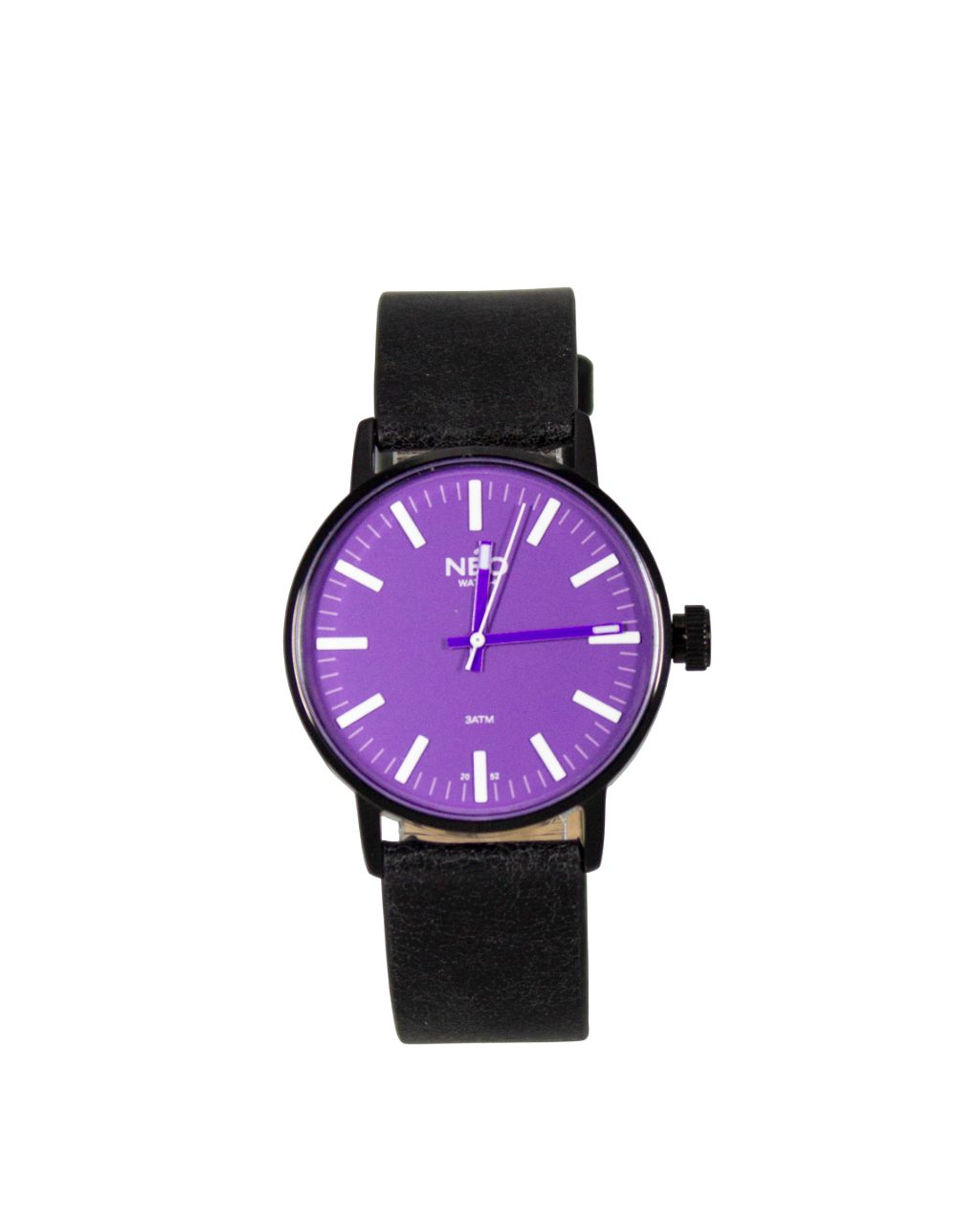 Neo Watch Quarzuhr Damen Edelstahl Lederband Schwarz Violett N6-003, Mineralglas, schlicht, Lederarmband