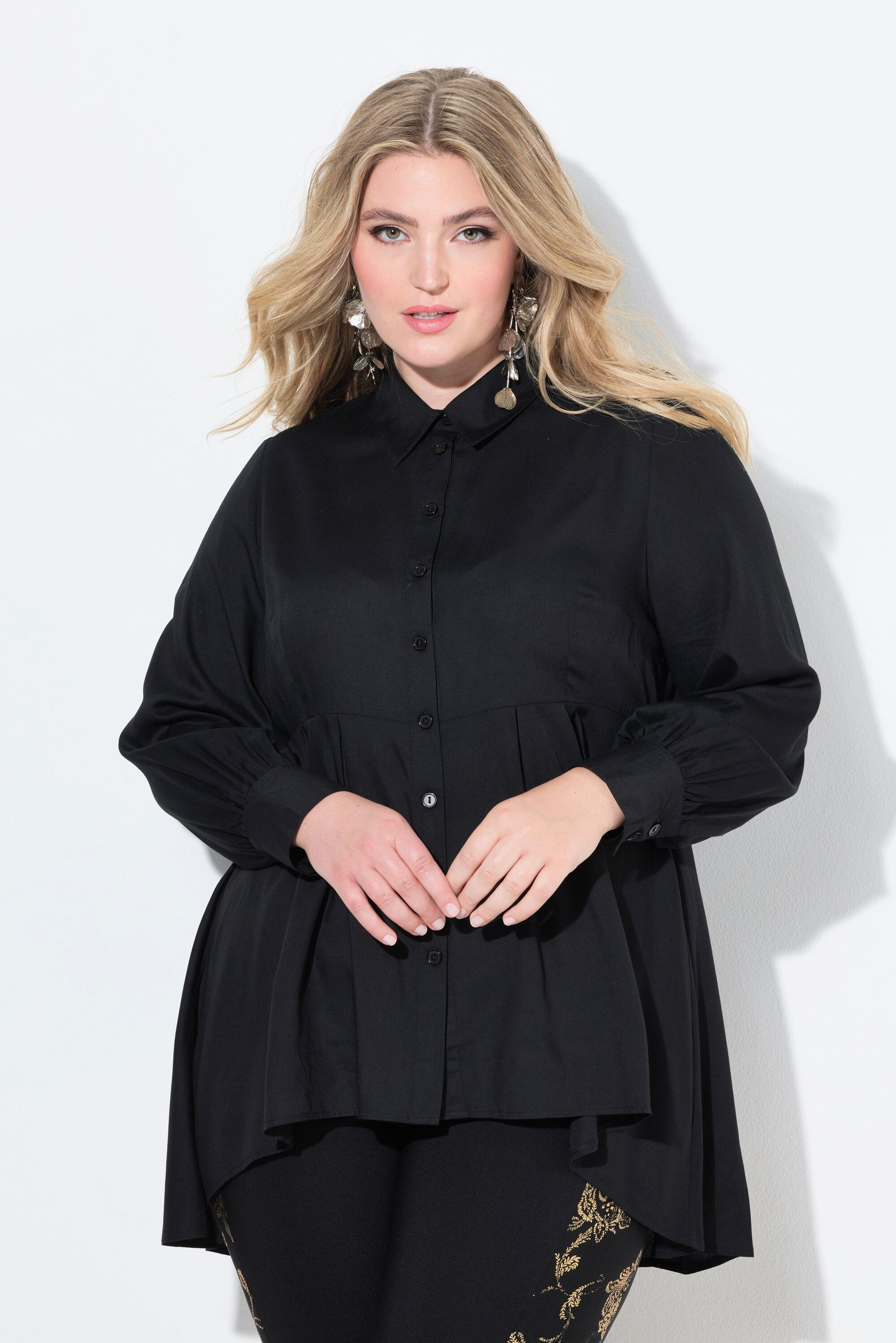 Longbluse Bluse A-Linie Quernaht mit Zierfalten