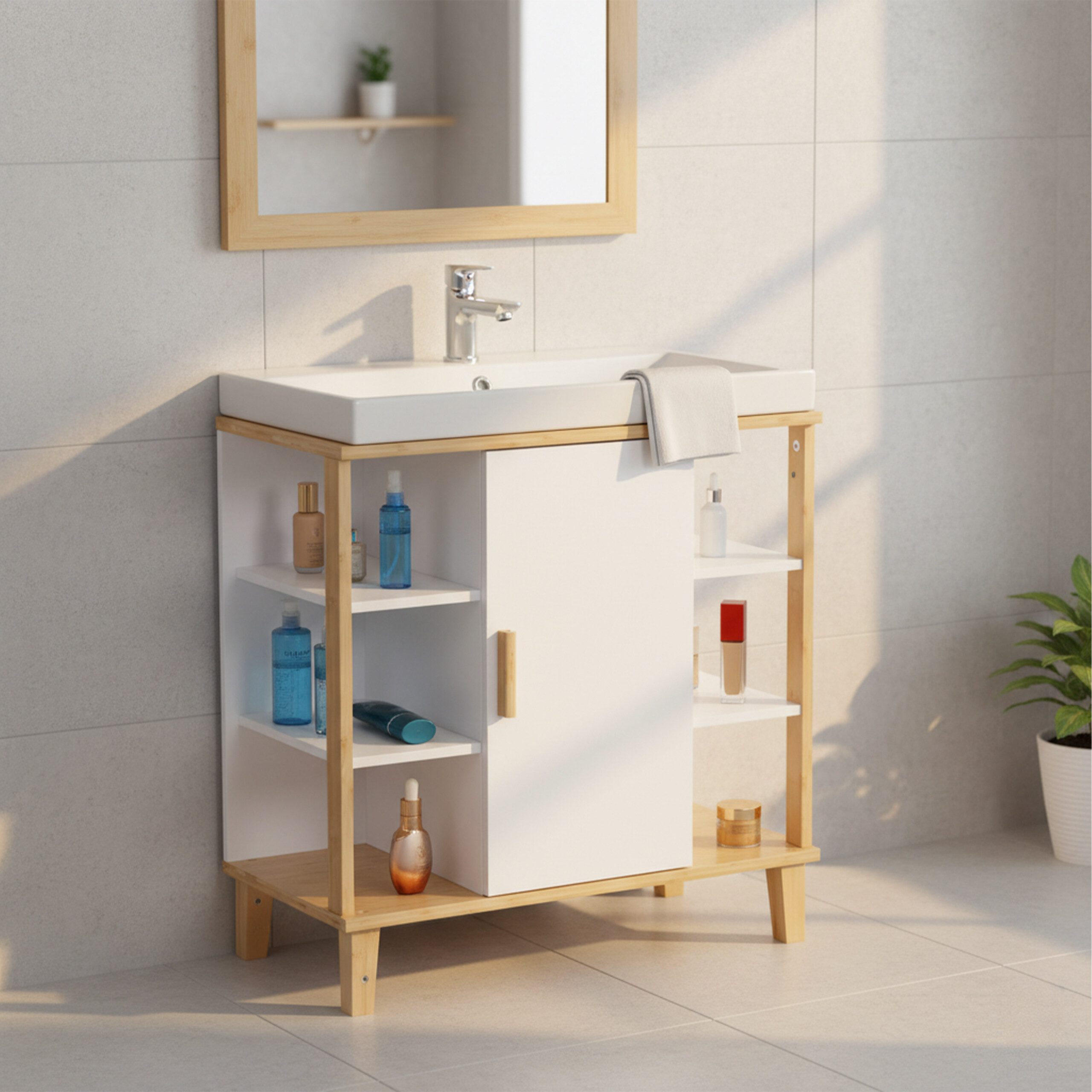 relaxdays Waschbeckenunterschrank Tür & Ablage