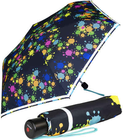 Knirps® Taschenregenschirm Kinderschirm 4Kids reflective mit Reflexborte, Sicherheit auf dem Schulweg, bunte Paintdrops